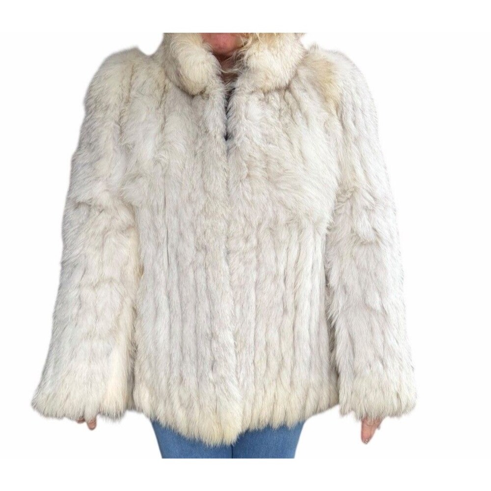 Vintage Genuine Blue Fox Fur Coat SFC Scandinavian Fur Company Ivory White Small